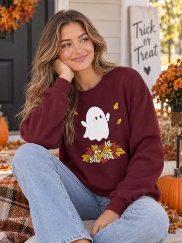Halloween Sweatshirts for Women Retro Spooky Season Pullover Tops - image 2