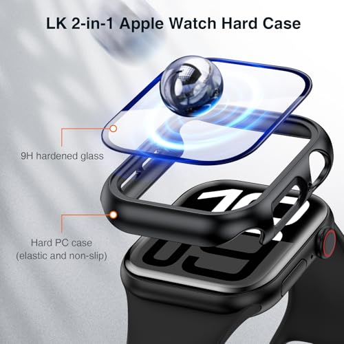 Image of LK Hard PC Case for Apple Watch Series 11 /10 46mm with Screen Protector | 2Pack Touch Sensitive Ultra-Thin Bumper Full Protective Cover Tempered Glass for iWatch 46mm, Black