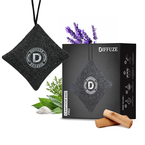 Image of DIFFUZE Camphor Bag Pro | 4-in-1 Luxury Car perfume for Car & Home | Camphor infused with Herbs, Lavender, Sandalwood + Activated Charcoal | Organic & Toxin Free | Long Lasting Air Freshener (Grey)