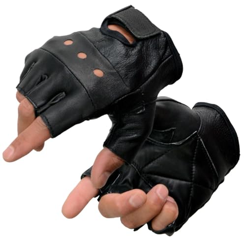 Image of Milwaukee Leather SH198 Men's Black Flame Embroidered Fingerless Gloves with Gel Palm | Padded Comfort; Vibration Relief; Flame Embroidery