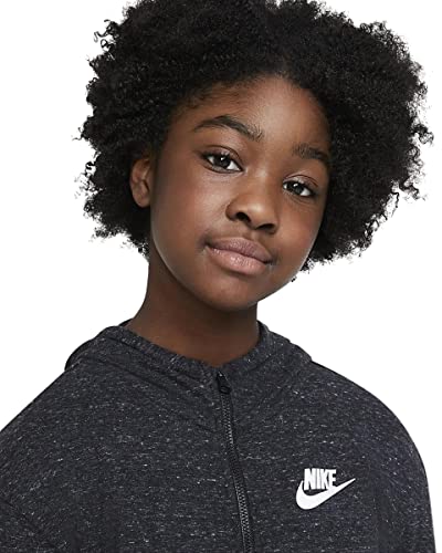 Nike Sportswear Big Kids' (Girls') Full-Zip Jersey Hoodie (Large, Black Heather/Black/White)3