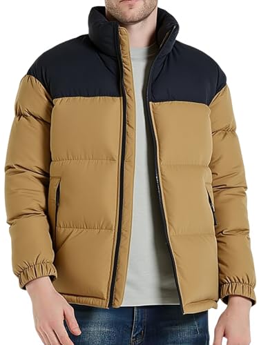 Men's Puffer Jacket Thickened Winter Coat Warm Stand Collar Color Block Zip Up Jacket Ski Bubble Coat4