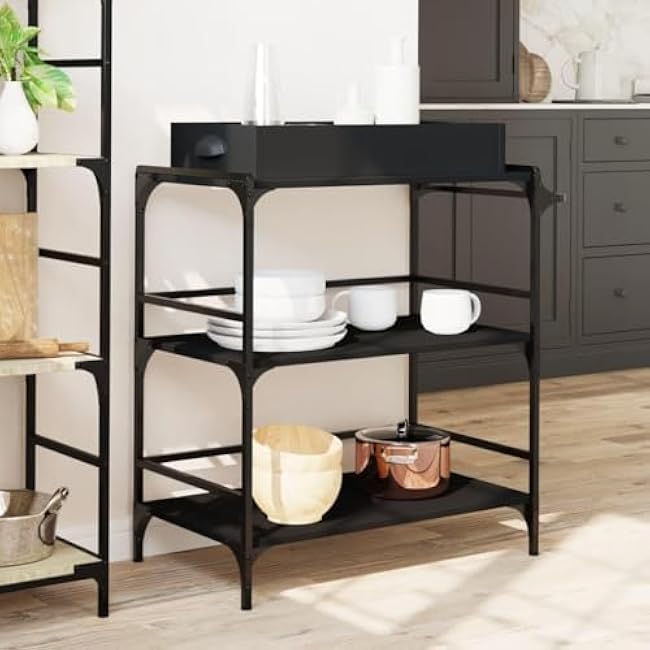 Rolling Cart,2 Tier Kitchen Trolley with Storage on The Top Food Prepping Cart Trolley for Dining Room,Easy Assembly,Black,32.1 X 16.1 X 36.4in-gudexX2w