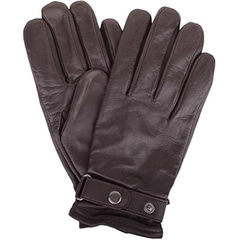 SNUGRUGS Mens Super Soft Leather Biker Winter Glove / Gloves with Popper Feature - Brown - Large (9.5") Cover