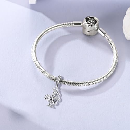 LNQOBU Complete A~Z Alphabet Charm Letter Beads, Solid 925 Sterling Silver with Cubic Stones Rose Alphabet Charm fits Pandora Bracelets Necklace Women Jewelry2