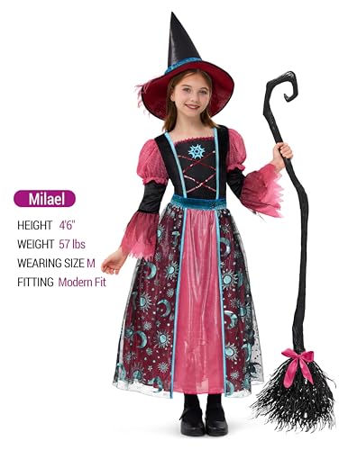Disfraz de bruja para niñas con escoba, Halloween miniatura 4