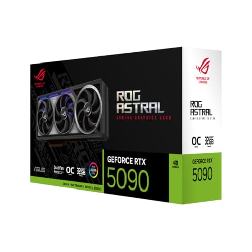 Image of ASUS ROG Astral GeForce RTX 5090 OC Edition Gaming Graphics Card (PCIe 5.0, 32GB GDDR7, HDMI /DP 2.1, 3.8-Slot, 4-Fan Design, Axial-tech Fans, Patented Vapor Chamber, Phase-Change GPU Thermal pad)