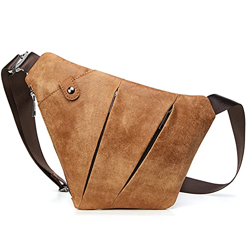 Genuine Leather Chest Bag for Men Casual Shoulder Bag Anti Theft Crossbody Bag Sling Bag Travel Hiking Backpack