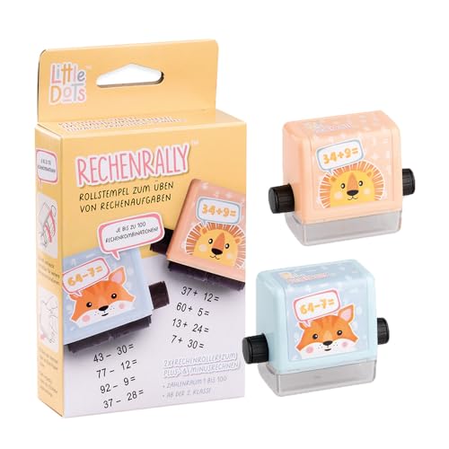 Trodat Little Dots Rechenrally Zahlen Roller Set 2 Mathe Roll-Stempel zum Plus- und Minusrechnen in Pastell Farben Abdruck schwarz von Lehrkräften für Schulkinder ab der 2. Klasse empfohlen.