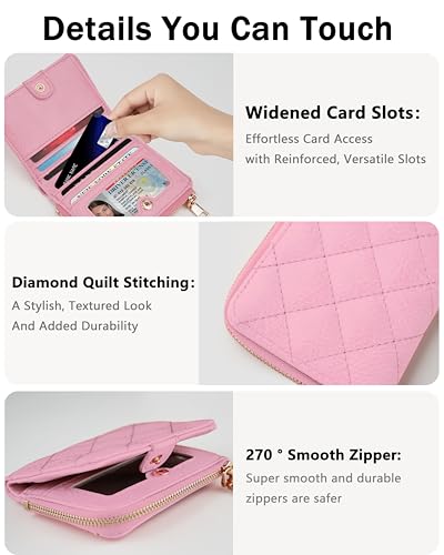 Small Wallets Woman RFID Bifold Wallet Women Slim Card Wallets for Women with Zipper Coin Pocket, 2 Id Windows (Pink)4