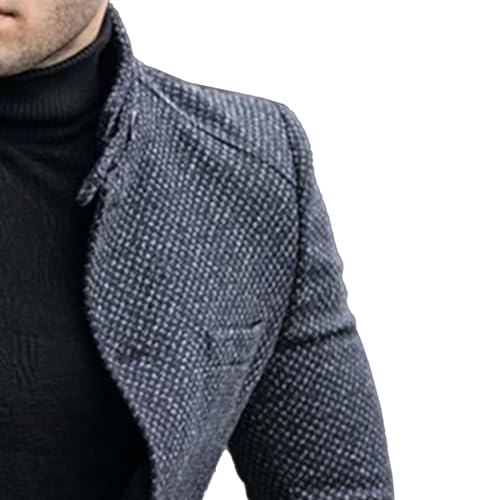 Mens Stand Collar Plaid Suit Coats Button Casual Business Sport Coats Lightweight Winter Slim Fit Suit Jacket3