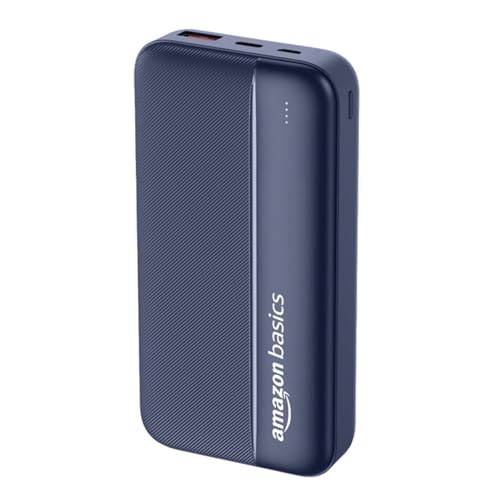 Amazon Basics 20000 mAh Power Bank | 22.5W Fast Charging | Dual Output & Input | Charge 3 Devices Simultaneously | for Smartphones, TWS Earbuds, Speakers, Tablets (Dark Blue)