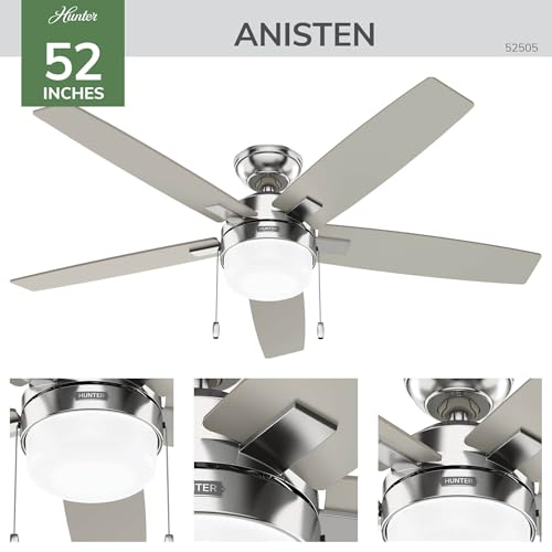 Image of Hunter 52 inch Anisten Indoor Ceiling Fan, Light, Pull Chain, Brushed Nickel