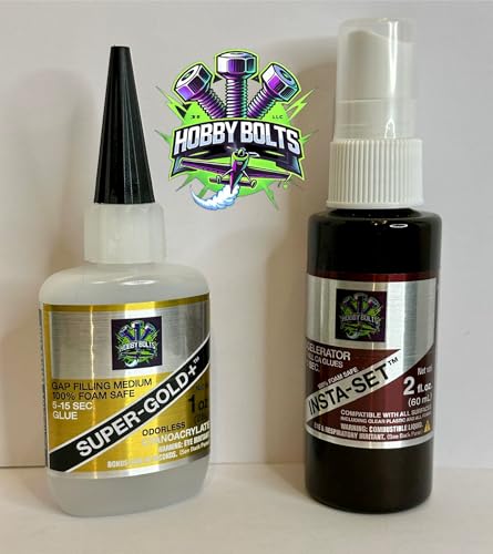 Bob Smith 2pc Combo. 1oz Super-Gold+ (Black Cap) Gap Filling Medium Foam Safe Glue, and 2oz Insta-Set Accelerator. from Hobby Bolts, Foam Safe, BSI - Image 2