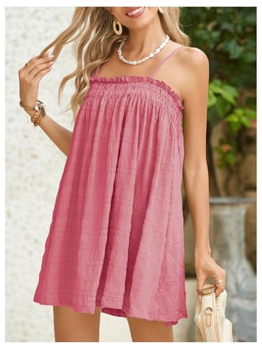 Image of MakeMeChic Women's Babydoll Dress Sleeveless Swing Shirred Mini Dresses | Beach, Summer, Sundress, Ruffle, Casual Dress, Flowy Dress