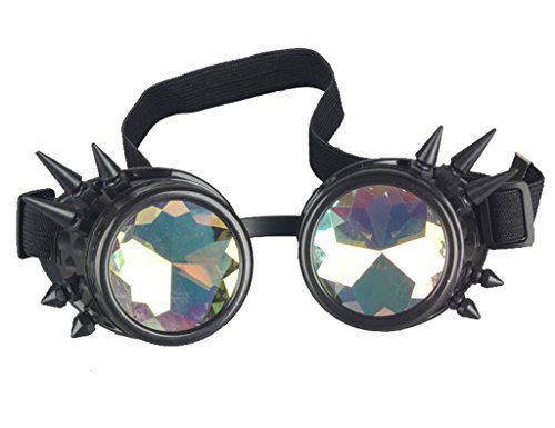 FUT ABS Rainbow Spiked Steampunk Goggles, Kaleidoscope Rave Lenses Cyber Welding Goth Cosplay Vintage Goggles FUT ABS Rainbow Spiked Steampunk Goggles, Kaleidoscope Rave Lenses Cyber Welding Goth Cosplay Vintage Goggles