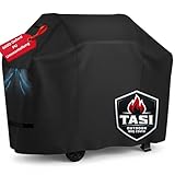TaSi Grillabdeckung Wetterfest 600D Oxford Gasgrill Abdeckung 132x65x110 cm Wasserdicht UV-Schutz Abdeckhaube für Weber Spirit E-310 E-320, Enders Chicago Boston, Napoleon Rogue 425 Griffe & Kordelzug