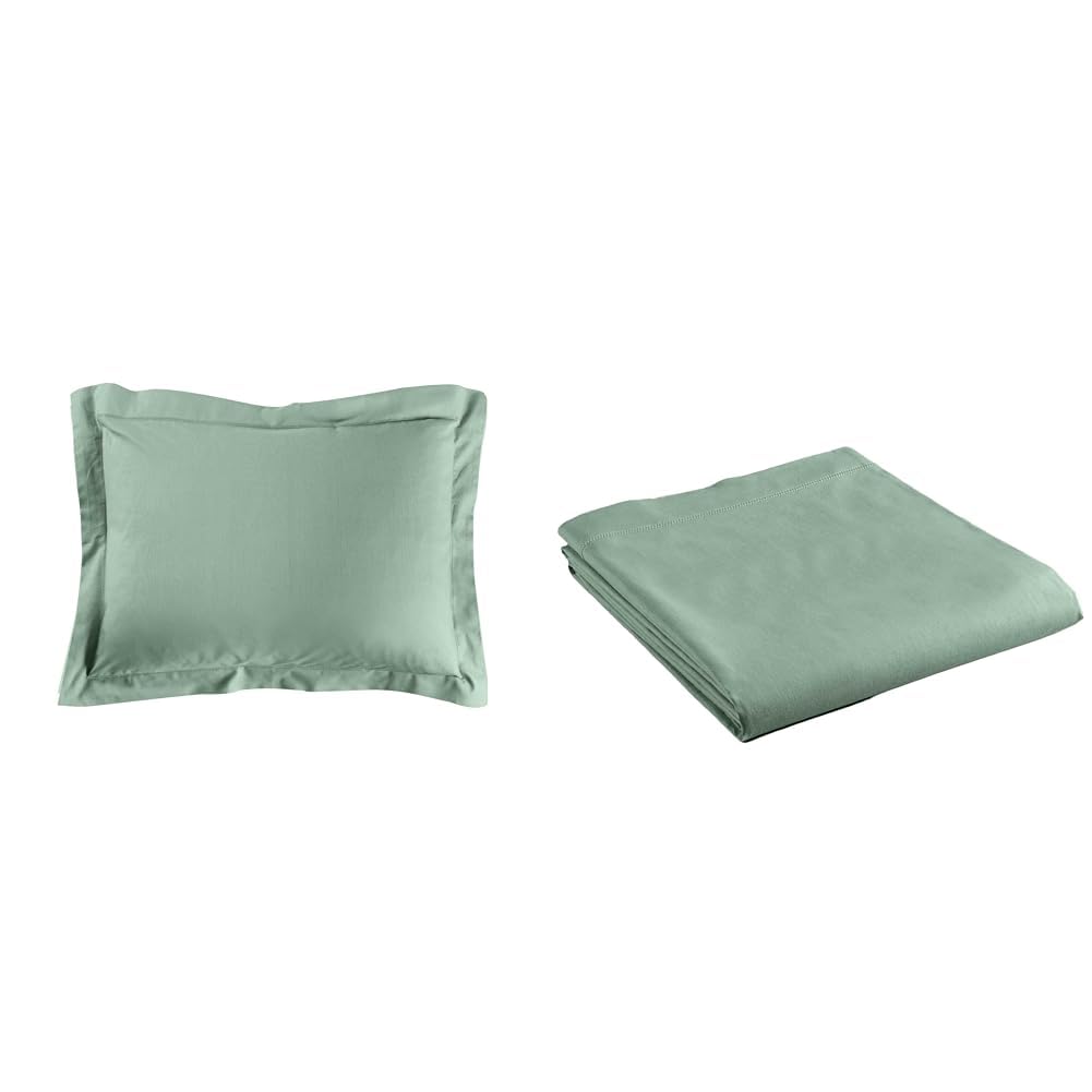 Drap plat et taie Lina Sauge en coton anti-transpiration pour literie douce