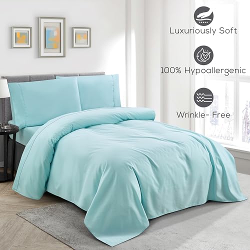 Mueller Luxury 4 Piece Twin XL Sheet Sets - Ultra-Soft 1800 Series, Cooling & Breathable Twin XL Bed Sheets, Hotel Quality Bedding, Deep Pocket up to 16" - Hypoallergenic, Wrinkle-Resistant, Aqua