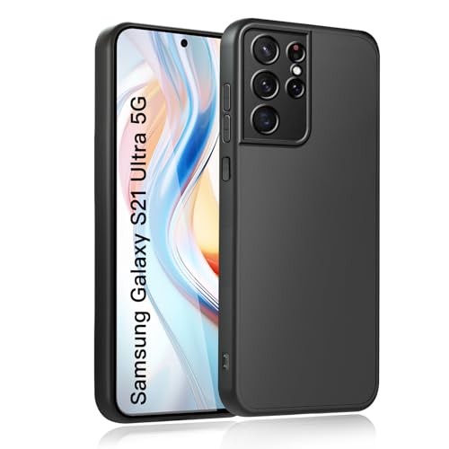 Handyhülle für Samsung Galaxy S21 Ultra 5G Hülle, Upgraded Kameraschutz, Stoßfest Kratzfest, Fingerabdruck, Anti-Rutsch Fallschutz Schutzhülle, Unterstützt kabelloses Laden für S21 Ultra (Schwarz)