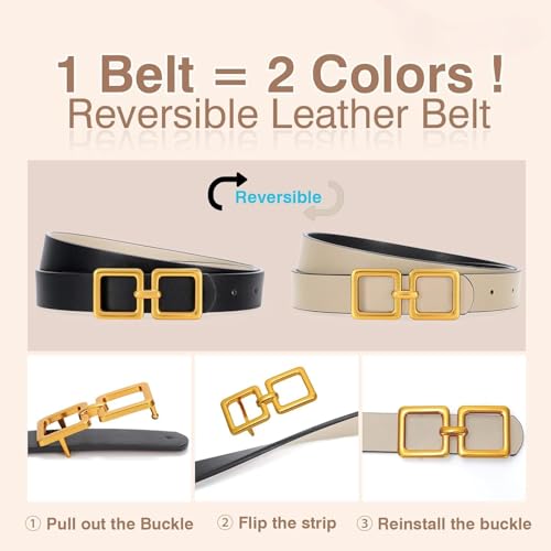 Reversible Genuine Leather Belt for Women - Gold Buckle for Jeans & Dresses2