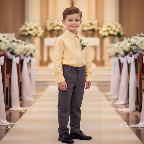 Image of OCHENTA Boys' Long Sleeve Button Down Cute Rabbit Casual Dress Easter Shirt | Oxford Cotton, Embroidered Bunny, Shirts for Boys School & Easter, Church, Wedding, Family Photos, Holiday Outfit