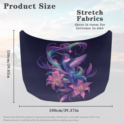 Image of Car Hood Cover Protector,Easy Installation Comfortable Print Hood Covers for Cars,Universal Accessories for Decoration Hummingbird Pink Flower Design