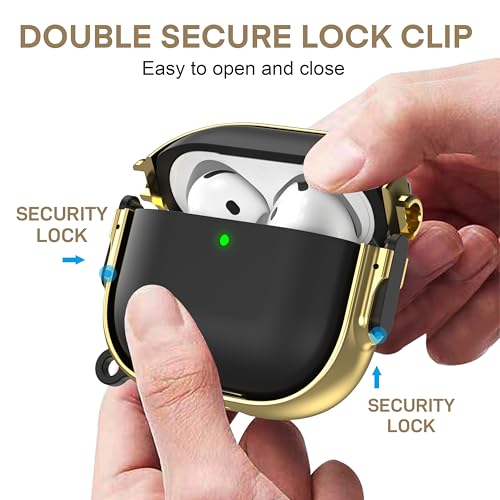 Image of Maxjoy for AirPods 4 Case with Lock, Cute AirPods 4 Case Lock Protective Hard AirPod 4 Generation Cover for Women Men with Keychain Clip for AirPod 4th Generation Cover 2024, Black /Gold
