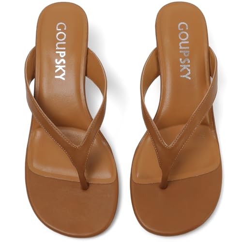 Image of Kitten Heels for Women Round Open Toe Sandals Flip Flop Heels Summer Low Heeled Thong Sandals
