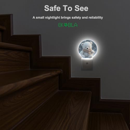 Image of EKOBLA Cute Bear Night Light, Lovely White Bear Pattern Night Lights Plug Into Wall with Dusk to Dawn Sensor, 0.5W LED Energy Saving Nightlight for Bedroom, Bathroom, Hallway