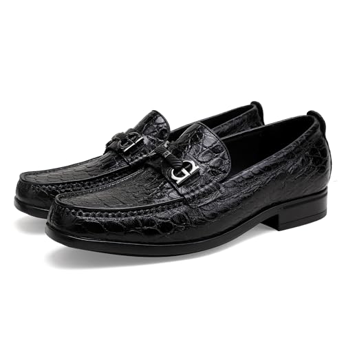 Image of Generic Classic Mens Leather Dress Shoes, Premium Fashion Alligator Printed Business Dress Shoes Moc-Toe Buckle Wedding Party Loafers for Men