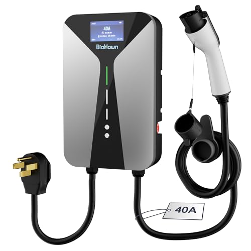 BiaHawn Level 2 EV Charger for Home 40A, Electric Car Charger 9.6kW– J1772 & Tesla-Compatible (Adapter Needed), 26ft Cable, NEMA 14-50 Plug, 4.3