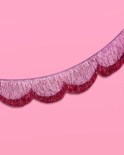 Image of xo, Fetti Pink Scalloped Layered Fringe Banner - 5 Ft. | Bachelorette Party Decorations, Birthday Party Decor, HBD Decor, Photo Booth Banner Backdrop