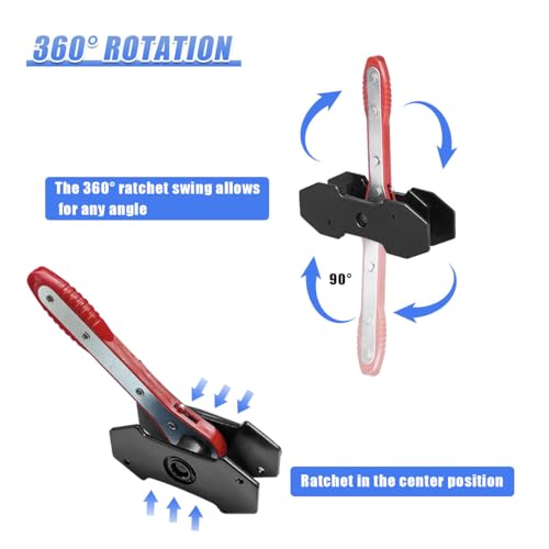 KPFILEH Brake Caliper Press Tool, 360 Degree Swing Automotive Ratchet Brake Expander Wrench, Vehicle Braking Caliper Compression Tool Set with 2PCS Steel Plates & 2PCS Brake Caliper Hooks(3PCS)