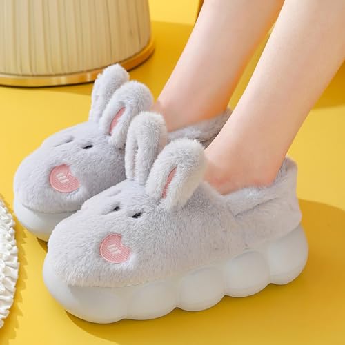 Thick Plush Bunny Slippers for Women, Warm Fuzzy and Comfy Indoor Shoes in Winter3