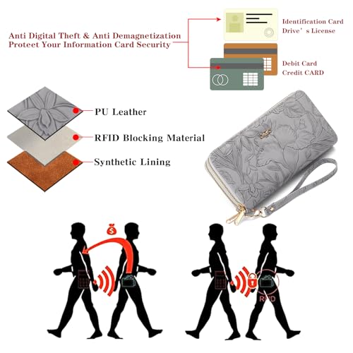 Image of RNIEGA Wallets for Women RFID Blocking Leather Women's Wallet Large Capacity Double Zip Wristlet Clutch | Credit Card Holder Ladies Phone Purse