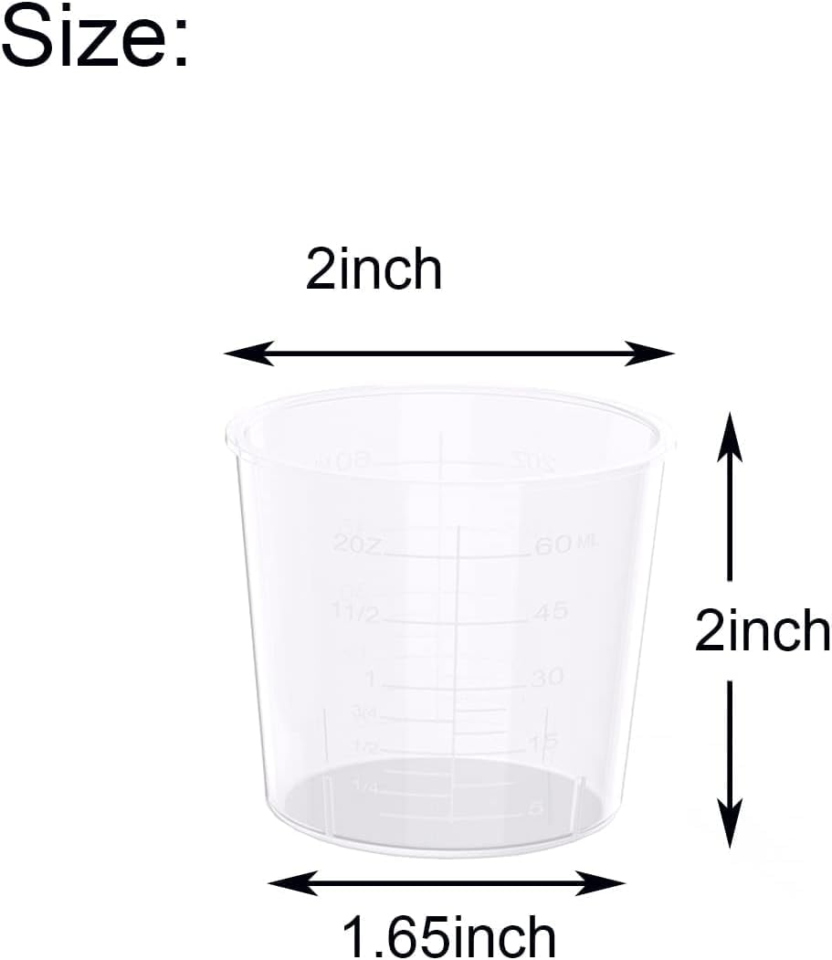200 Pieces 2 Ounce Plastic Graduated Cups 60 ml Transparent Scale Cups with 200 Pieces Wooden Stirring Sticks for Mixing Paint, Stain, Epoxy, Resin