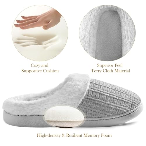 shoeslocker Womens Memory Foam Fuzzy Slippers Knitted House Slippers for Women Comfy Slip-On Warm House Shoes4