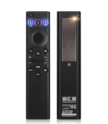 Image of Solar Voice Remote Control for Samsung Frame Smart TVs Compatible for Samsung 2021-2025 Crystal QLED 4K 8K Smart TVs Series, 4 Shortcut Buttons, BN59-01385A Black