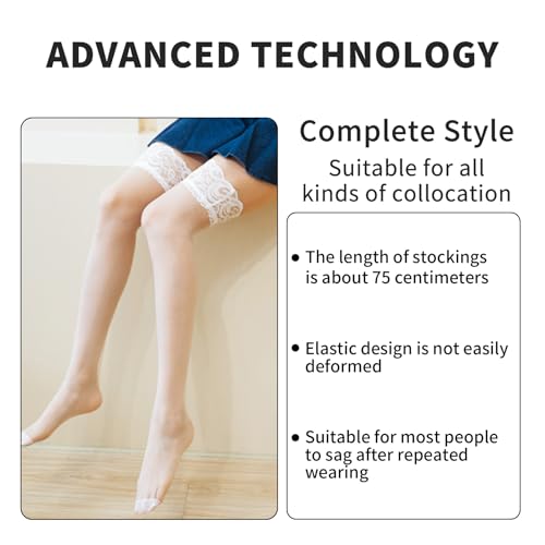 Weiße Halterlose Strümpfe Damen Sexy,Halterlose Strümpfe für Damen Weiß,Weiße Strapsstrümpfe Mit Spitze,Halterlos Stockings Nylon,Formgebung Rutschfest,Good Elasticity, Halterlose Strümpfe Weiß Frau