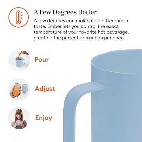 Image of Ember Temperature Control 14oz Smart Mug 2, App-Controlled and Rechargeable Heated Coffee Cup Warmer with Intelligent LED Display, Powder Blue