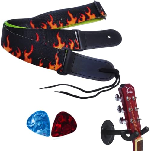 Image of MOCKING BIRD Guitar Belt with guitar wall mount hanger Adjustable Buckle Guitar strap for acoustic Guitar Electric Guitar bass Guitar Hanger with Colourful Plectrum picks