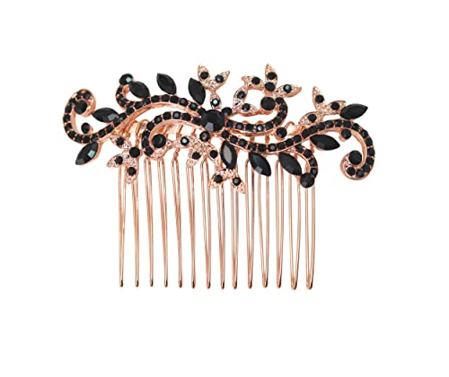 Faship Gorgeous Black Rhinestone Crystal Floral Hair Comb