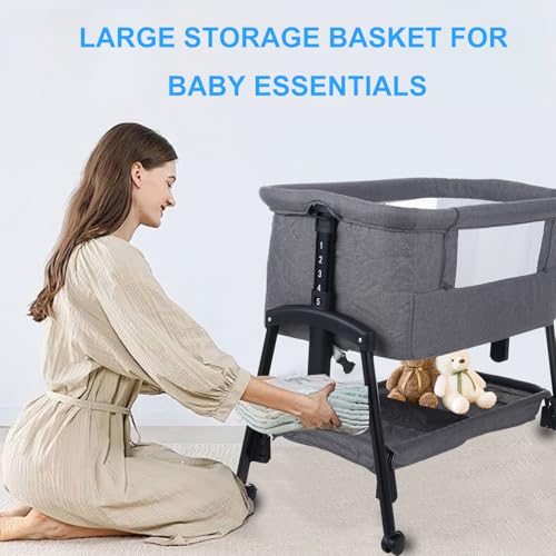 Kisdream® 3-in-1 Next to Me Crib: Baby Crib with Mattress | Co-Sleeper 5 Height Levels - Baby Cradle Folding Adjustable & Rocking - Bassinet with Wheels | Portable Cot & Bed for Travel - Image 5