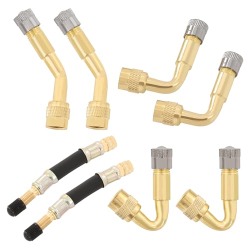 Giococo 8 Pcs Valve Extender, 2 Pcs 3.93 Inch Rubber Hose Tire Valve Extender, 2 Each of 45°/90°/135° Angle Brass Extenders, Suitable for Cars, Bicycles, Motorcycles, Rvs, Trailers