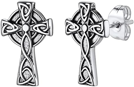 FaithHeart Celtic Earring for Men Women Tiny Small Irish Trinity Knot/Cross Ear Studs Stainless Steel/Gold/Black Plated Punk Earrings Jewelry (Gift Box Send)