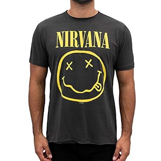 Amplified Nirvana-Smiley T-Shirt, Gris (Anthracite), M Homme - Les Beatles, Paul McCartney, John Lennon, RIngo Starr, George Harrison