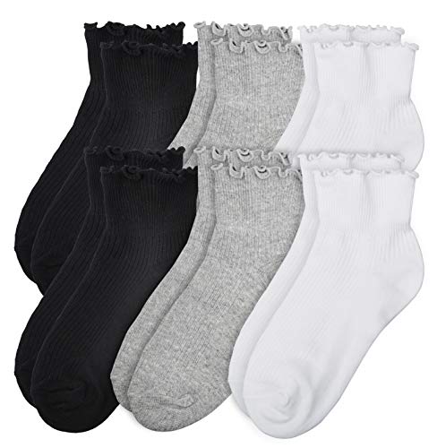 Image of Womens Ankle Casual Socks Lace Ruffle Low Cut Knit Cotton Lettuce Socks for Women Girls