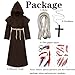 Friar Medieval Cloak, Pull Over Wizard Hooded Robe Knight Cape Dress Up with Necklace Belt Tattoo Sticker Witch Sorcerer Robes Halloween Men Women Adult Teens Costume Outfit Party Props Brown XXL