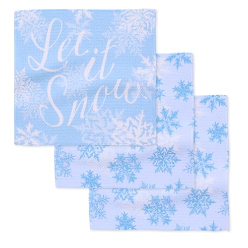 GEOMETRY Holiday Kitchen Dish Cloths - Quick Dry Dishcloths for Kitchen - Premium Dish Rags with Geoweave - 3-Pieces Set - Snow Frostin